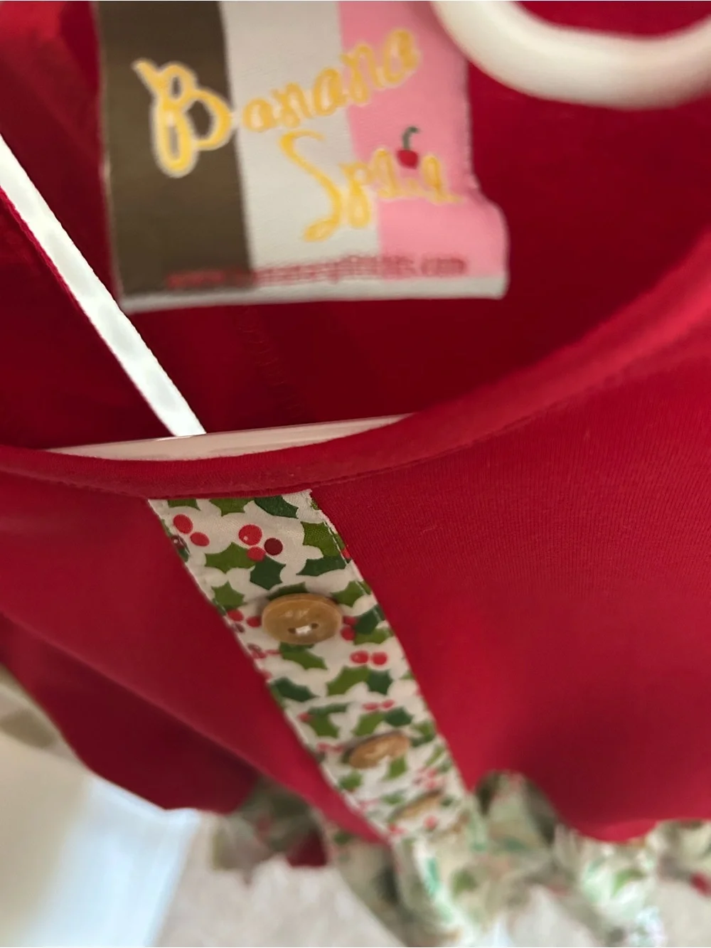 Banana Split Festive Forest Red & Cream Ruffle Holiday Dress
